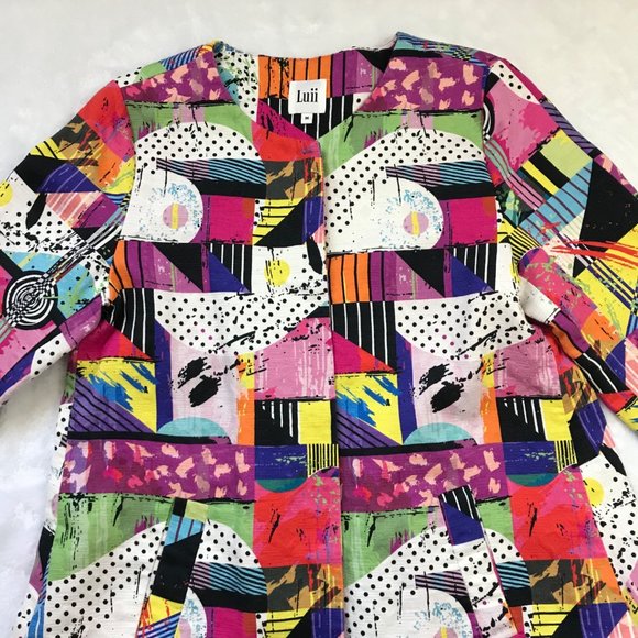 Luii Multicolored Textured 100% Cotton Art to Wear Jacket Women's M 3/4 Sleeves - Picture 7 of 11